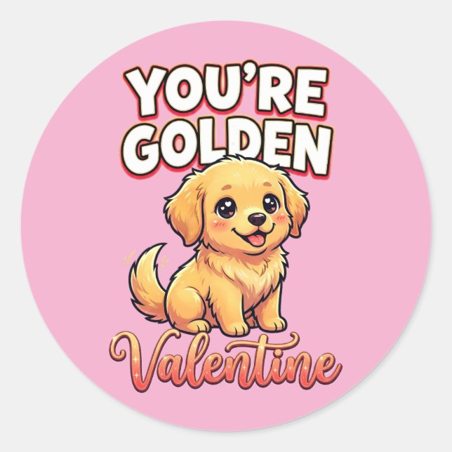 Adesivo Redondo Cute Golden Retriever Valentine – You’re Golden (Frente)