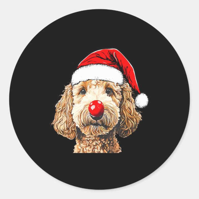Adesivo Redondo Cute Goldendoodle Dogs Christmas Santa Golden Dood (Frente)