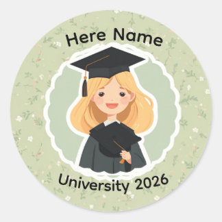 Adesivo Redondo Cute Graduation Girl ,Class of 2026 Custom Name 
