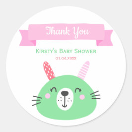 Adesivo Redondo Cute Green Baby Bunny | Baby Shower Thank You