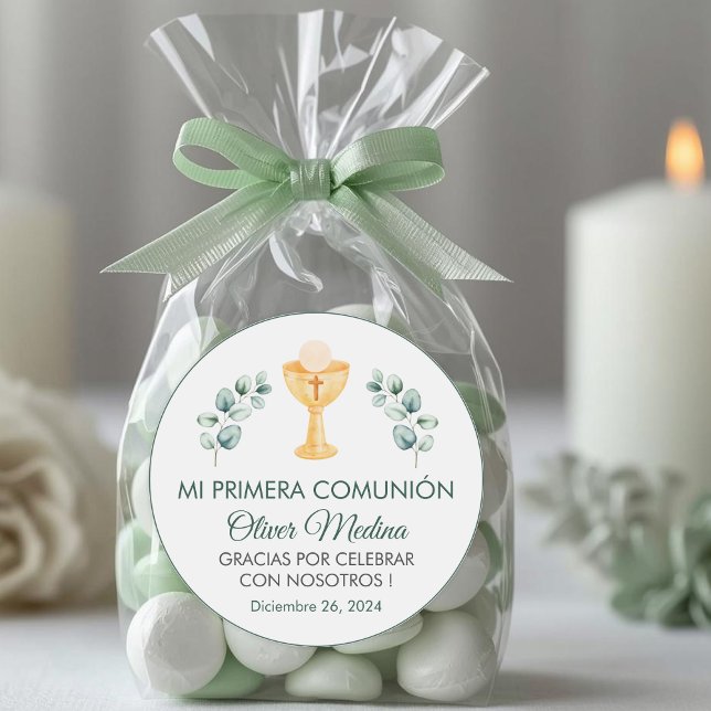Adesivo Redondo Cute Green deixa a primeira comunhão espanhola (Criador carregado)