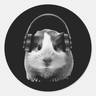 Adesivo Redondo Cute Guiné Pig Ouvindo Dubstep
