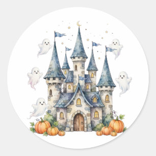 Adesivo Redondo Cute Halloween Castelo Fantasmas Abóbora Crianças