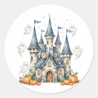 Adesivo Redondo Cute Halloween Castelo Fantasmas Abóbora Crianças