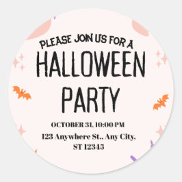 Adesivo Redondo Cute Halloween Party Invitation