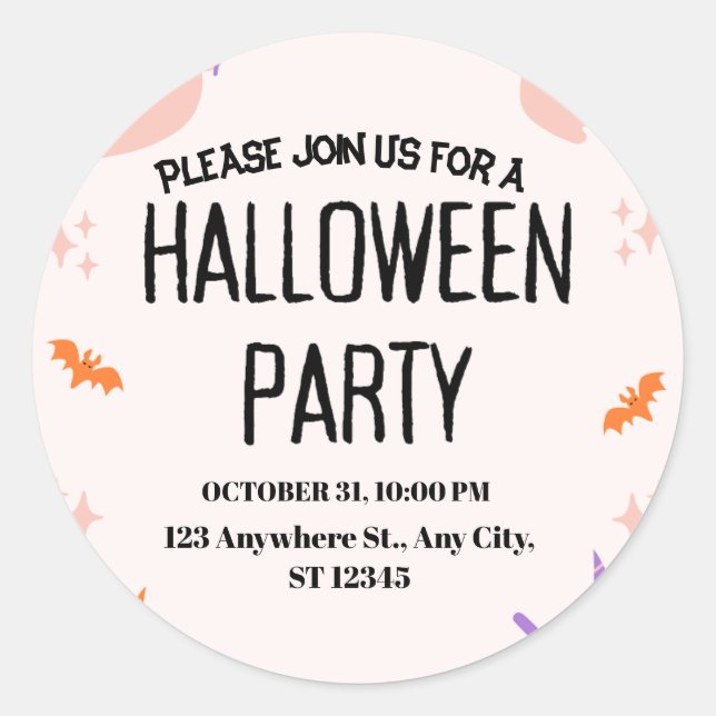 Adesivo Redondo Cute Halloween Party Invitation (Frente)