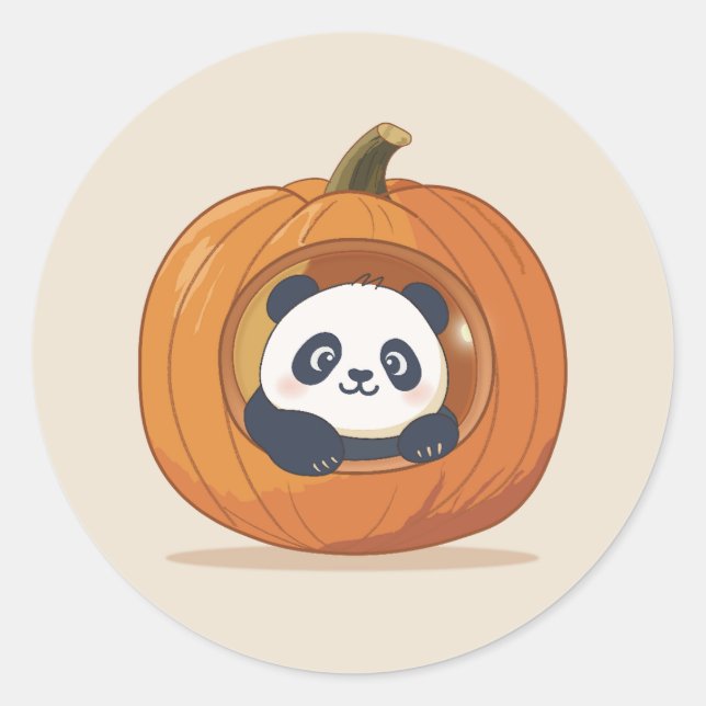 Adesivo Redondo Cute Halloween Pumpkin Panda (Frente)
