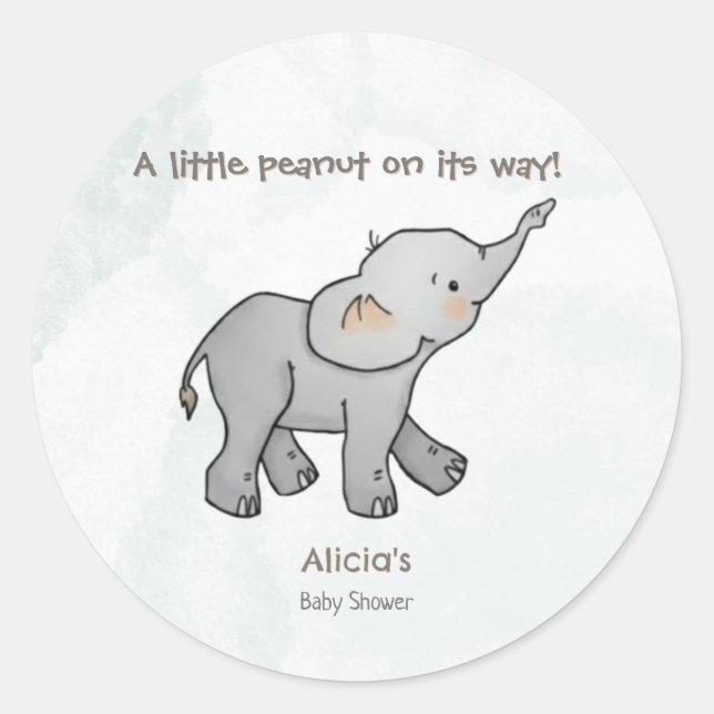 Adesivo Redondo  Cute Hand Drawn Elephant Little Peanut on its way (Frente)