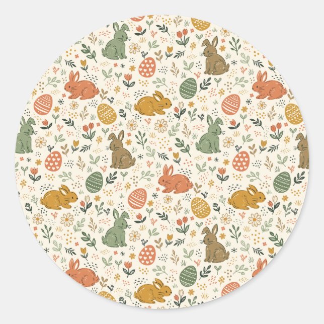 Adesivo Redondo Cute Hand Drawn Spring Bunnies Sticker (Frente)