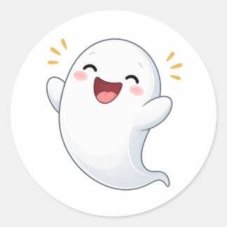 Adesivo Redondo Cute Happy Cartoon Ghost Character Sticker