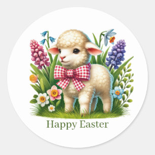 Adesivo Redondo Cute Happy Easter cordeiro personalizável