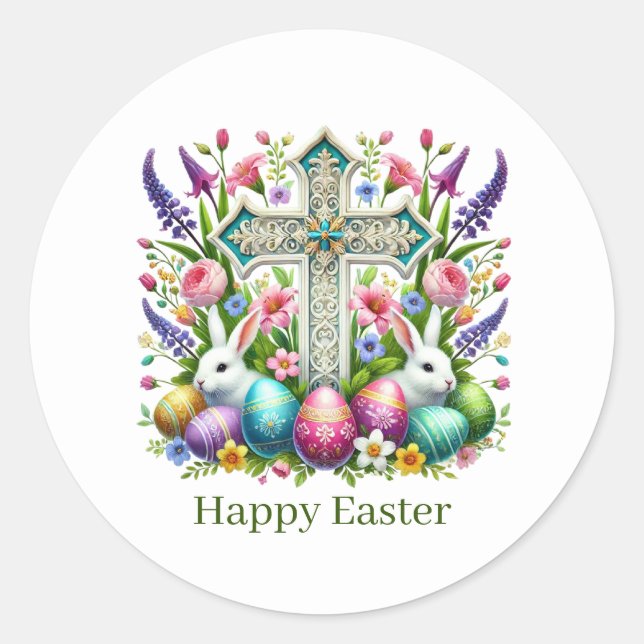 Adesivo Redondo Cute Happy Easter Cross (Frente)