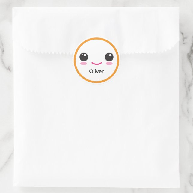 Adesivo Redondo Cute Happy Kawaii Smile Custom Sticker Orange (Bolsa)