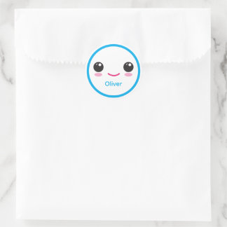 Adesivo Redondo Cute Happy Kawaii Smile Customizable Sticker Blue