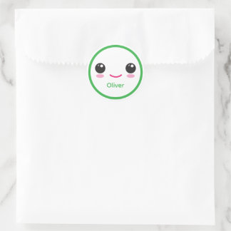 Adesivo Redondo Cute Happy Kawaii Smile Customizable Sticker Green
