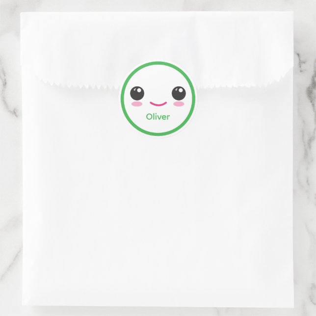 Adesivo Redondo Cute Happy Kawaii Smile Customizable Sticker Green (Bolsa)