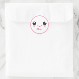 Adesivo Redondo Cute Happy Kawaii Smile Customizable Sticker Pink