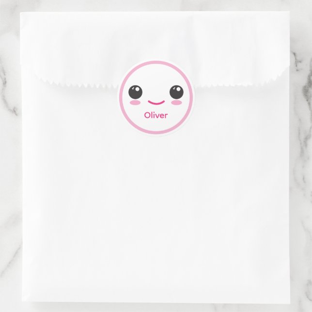 Adesivo Redondo Cute Happy Kawaii Smile Customizable Sticker Pink (Bolsa)