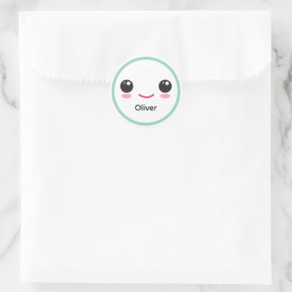 Adesivo Redondo Cute Happy Kawaii Smile Customizable Sticker Teal