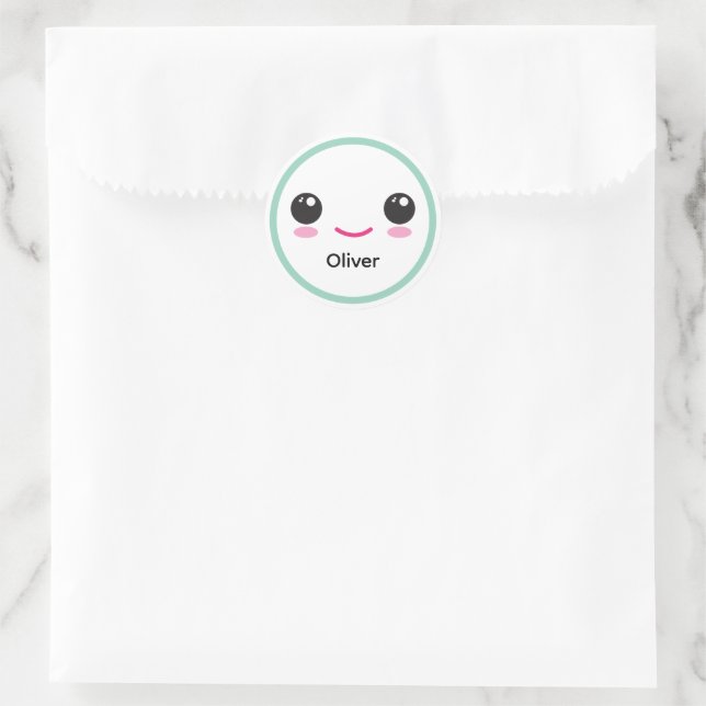Adesivo Redondo Cute Happy Kawaii Smile Customizable Sticker Teal (Bolsa)