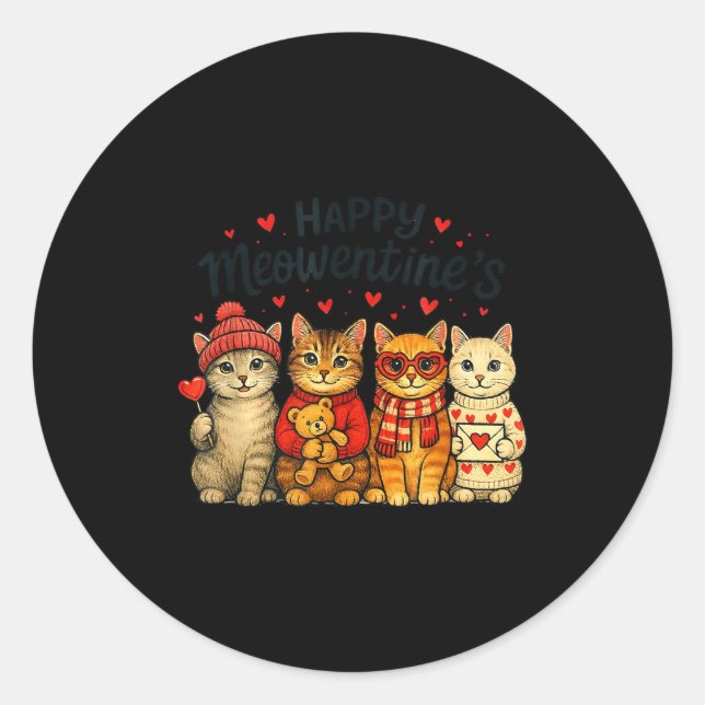 Adesivo Redondo Cute Happy Meowentines Valentine Cats Love Men Wom (Frente)