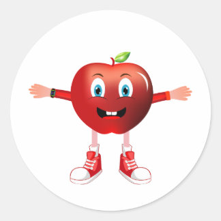 Adesivo Redondo Cute Happy Red Apple Cartoon Character Sticker