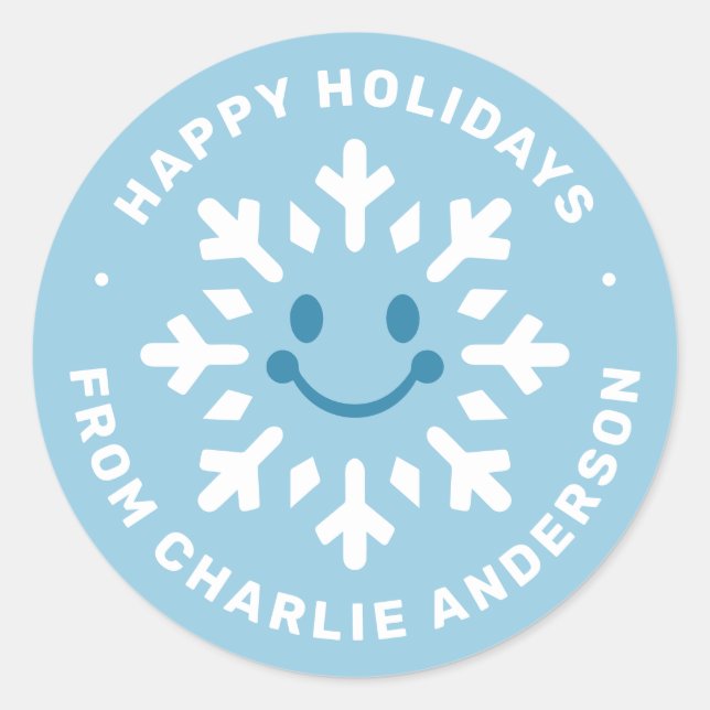 Adesivo Redondo Cute happy snowflake Happy Holidays blue winter (Frente)