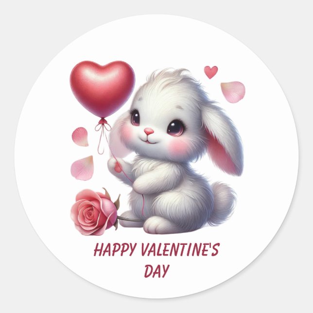 Adesivo Redondo Cute Happy Valentine's day rabbit (Frente)