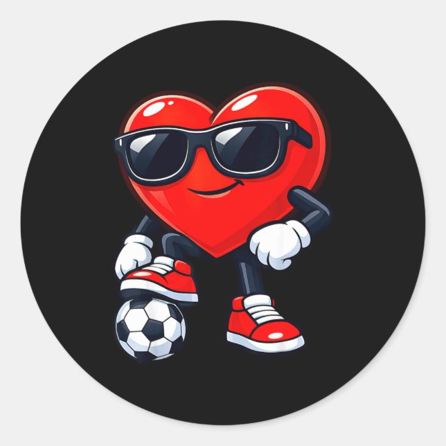 Adesivo Redondo Cute Heart Playing Soccer Valentines Day Soccer Bo (Frente)