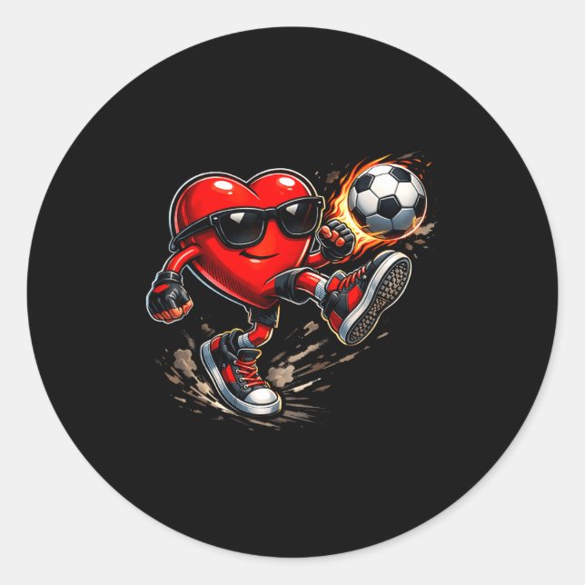 Adesivo Redondo Cute Heart Playing Soccer Valentines Day Soccer Bo (Frente)