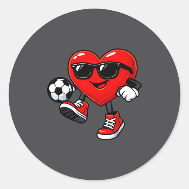 Adesivo Redondo Cute Heart Playing Soccer Valentines Day Soccer Bo (Frente)