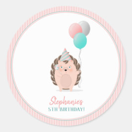 Adesivo Redondo Cute Hedgehog Birthday