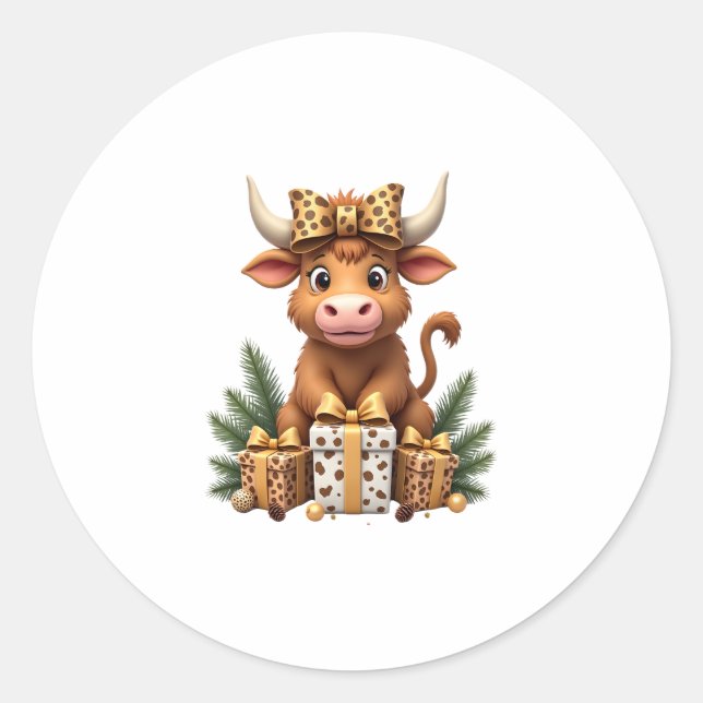 Adesivo Redondo Cute Highland Cow Christmas Santa Highland Cow Lov (Frente)