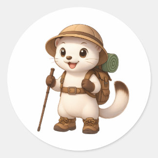 Adesivo Redondo Cute Hiking Okojo Sticker – Japanese Stoat Adventu
