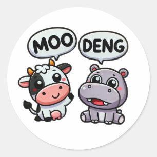Adesivo Redondo Cute Hippo Deng Encontra Uma Vaca Engraçada