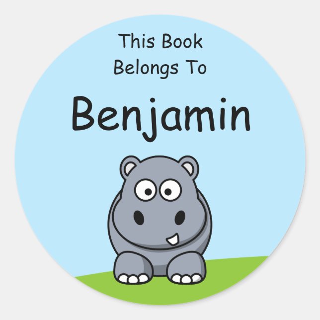 Adesivo Redondo Cute Hippo Este Livro Pertence A (Frente)