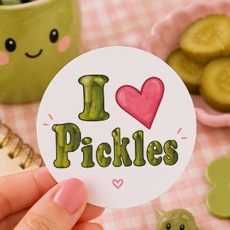 Adesivo Redondo Cute I Love Heart Pickles
