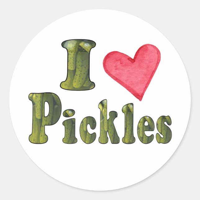Adesivo Redondo Cute I Love Heart Pickles (Frente)