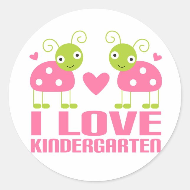 Adesivo Redondo Cute I Love Kindergarten Ladybug Gift (Frente)