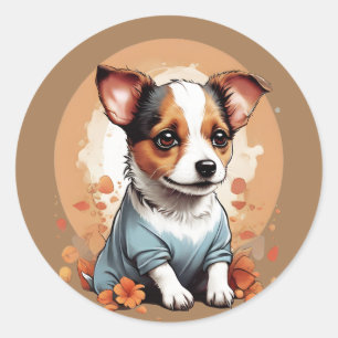 Adesivo Redondo Cute Jack Russell Puppy