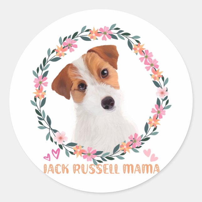 Adesivo Redondo Cute Jack Russell Terrier - Jack Russell Mama (Frente)