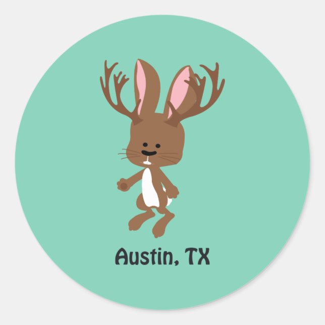 Adesivo Redondo Cute Jackalope - Austin, Texas (Frente)