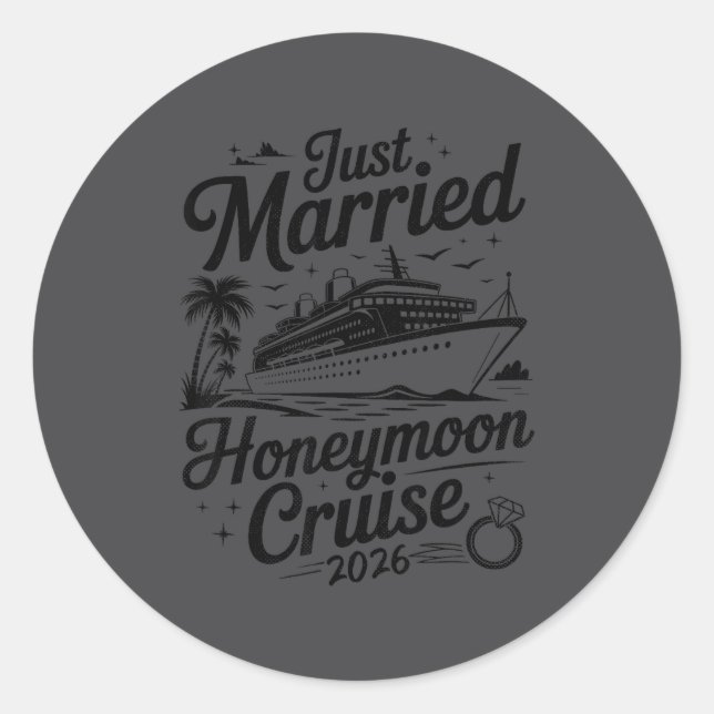 Adesivo Redondo Cute Just Married Honeymoon Cruise 2026 Newlyweds  (Frente)