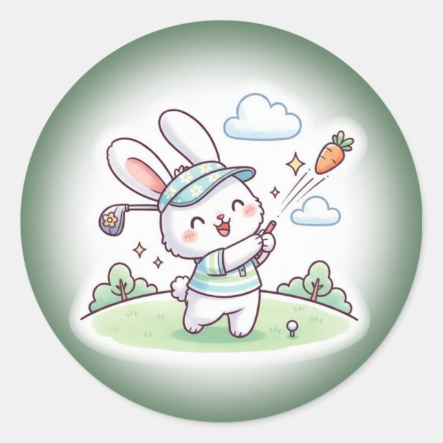 Adesivo Redondo Cute Kawai Bunny Golfer Sport (Frente)
