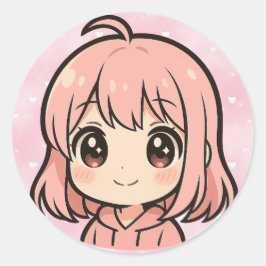 Adesivo Redondo Cute Kawaii Anime Girl Face Sticker