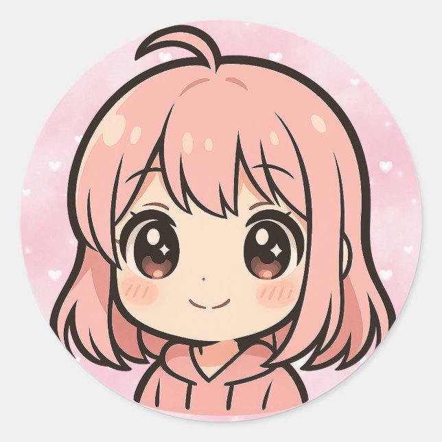 Adesivo Redondo Cute Kawaii Anime Girl Face Sticker (Frente)