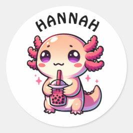 Adesivo Redondo Cute Kawaii Axolotl com Chá de Bolha Personalizado