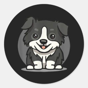 Adesivo Redondo Cute Kawaii Border Collie Chibi