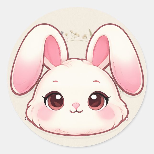 Adesivo Redondo Cute Kawaii Bunny Face Sticker (Frente)