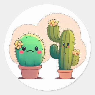 Adesivo Redondo Cute kawaii cactus